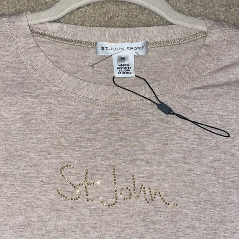St John Sport Rhinestone Monogram Embellished T Shirt Top - Picture 1 of 5